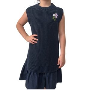 Crewcuts Navy Blue Knit Dress with Purple Flower Patch size 10 & 14